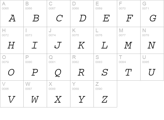 CourierPS Oblique uppercase A-Z preview