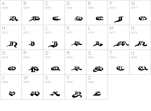 CrappyGothic uppercase A-Z preview