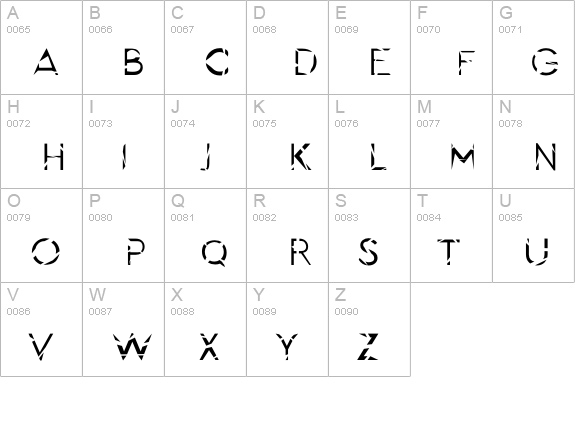 Crazy broken Font uppercase A-Z preview