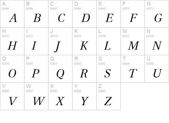 Cremona Italic uppercase A-Z preview