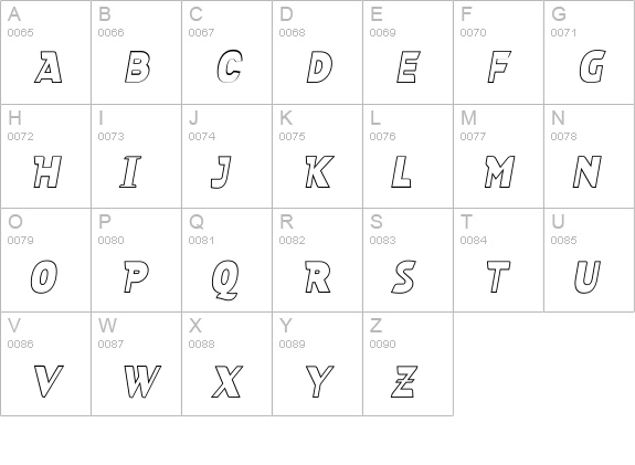 Cuban-OutlineItalic uppercase A-Z preview