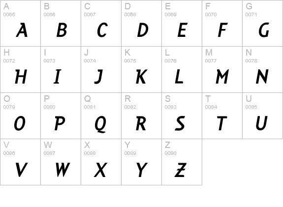 Cuban-RegularItalic uppercase A-Z preview