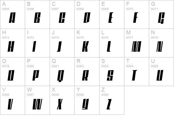 DaleysGothic-BoldItalic uppercase A-Z preview