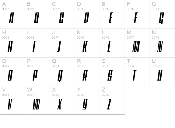 DaleysGothic-RegularItalic uppercase A-Z preview