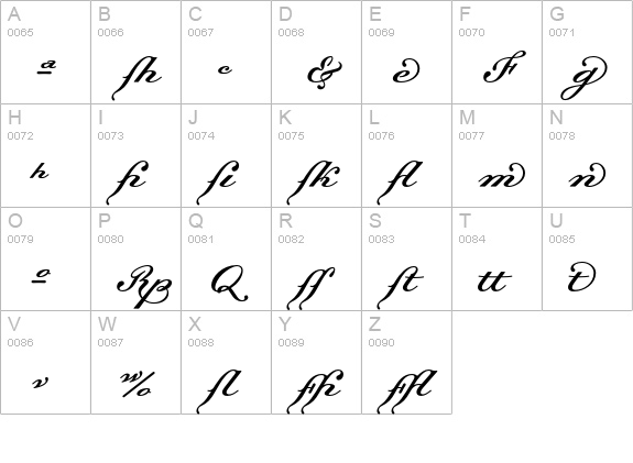 DallianceScriptLigatures uppercase A-Z preview