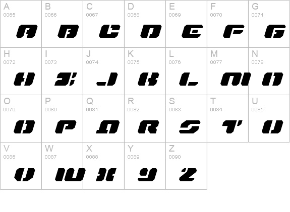 Dan Stargate Extra-expanded Italic uppercase A-Z preview