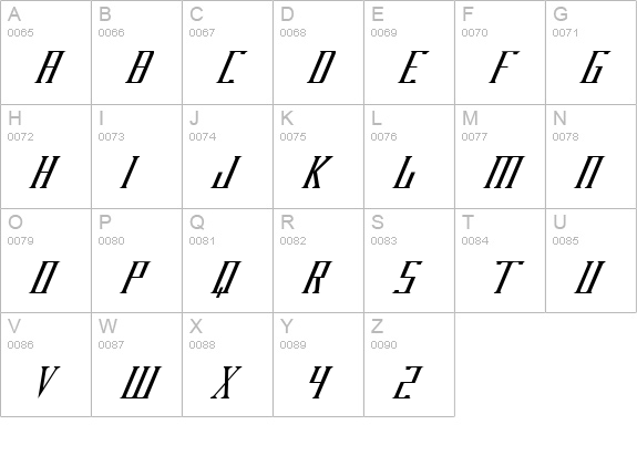 DarkWind Condensed Italic uppercase A-Z preview