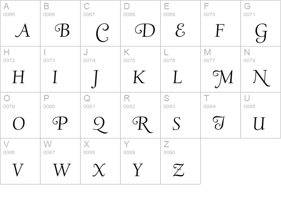 DeepdeneLWAlt-Italic uppercase A-Z preview