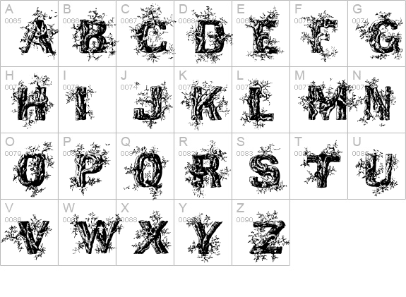 DeepWoodsInitials uppercase A-Z preview