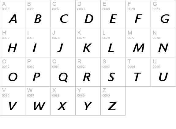 Delta Jaeger Book Italic uppercase A-Z preview