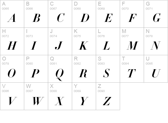 Didot-HTF-B24-Bold-Ital uppercase A-Z preview