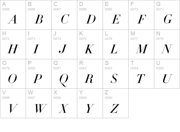 Didot-HTF-L24-Light-Ital uppercase A-Z preview