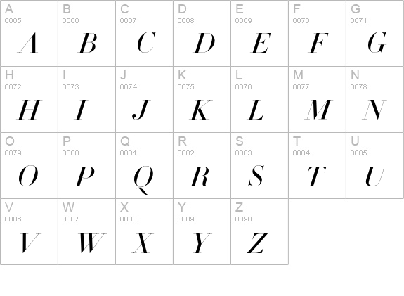 Didot-HTF-L64-Light-Ital uppercase A-Z preview