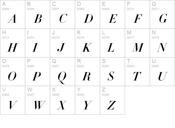 Didot-HTF-M24-Medium-Ital uppercase A-Z preview