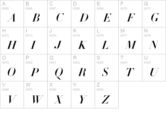 Didot-HTF-M42-Medium-Ital uppercase A-Z preview