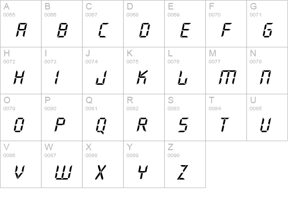 Digiface kursiv uppercase A-Z preview