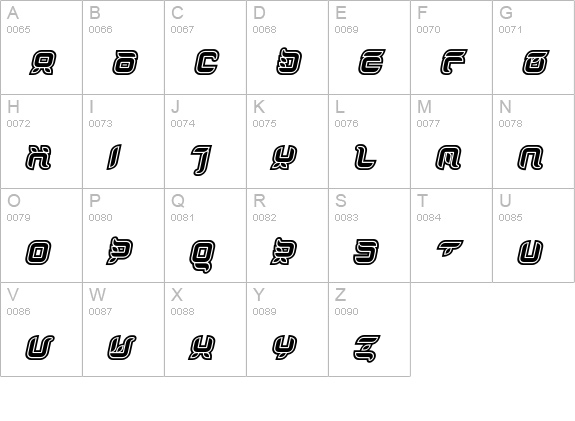 DorisOrange-OutlineItalic uppercase A-Z preview