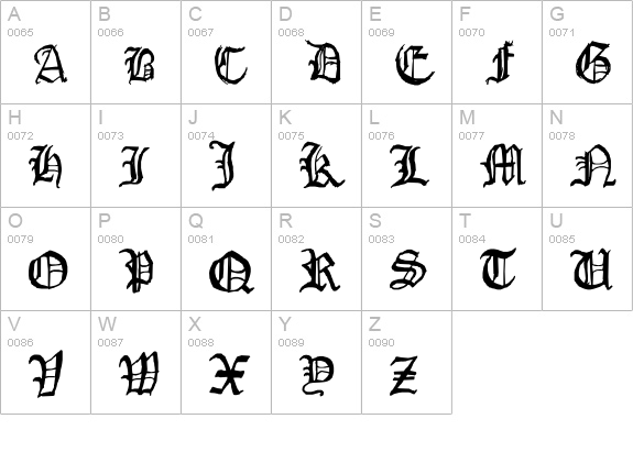 Drawn Old English uppercase A-Z preview