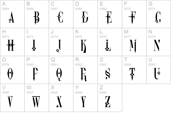 DreamScar uppercase A-Z preview