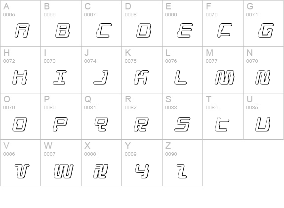 Droid Lover 3D Expanded Italic uppercase A-Z preview