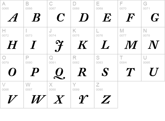 DTL Fleischmann T Medium Italic Caps uppercase A-Z preview