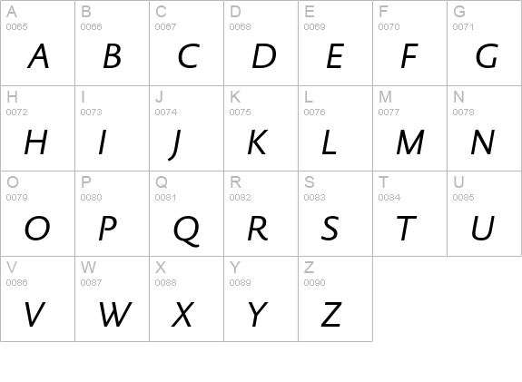 DTLDocumentaSansST-Italic uppercase A-Z preview