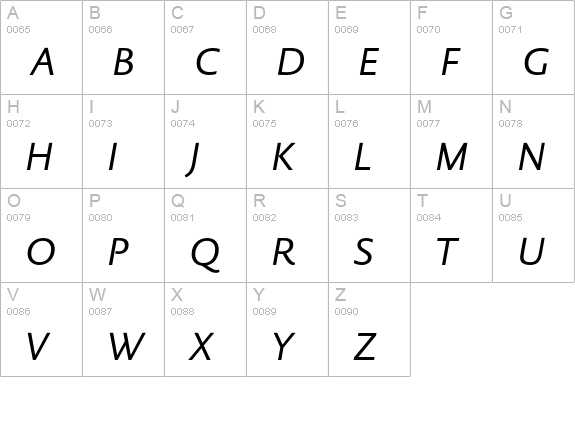 DTLDocumentaSansT-Italic uppercase A-Z preview