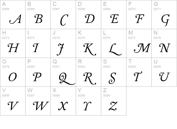 DTLElzevirTSwash-Italic uppercase A-Z preview
