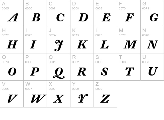 DTLFleischmannST-BoldItalic uppercase A-Z preview