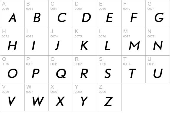DTLNobelT-Italic uppercase A-Z preview