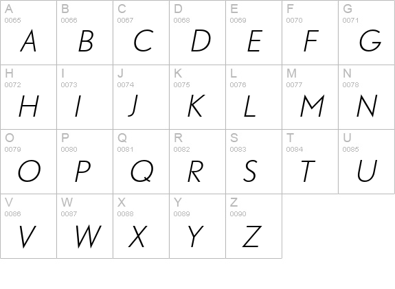 DTLNobelTLight-Italic uppercase A-Z preview