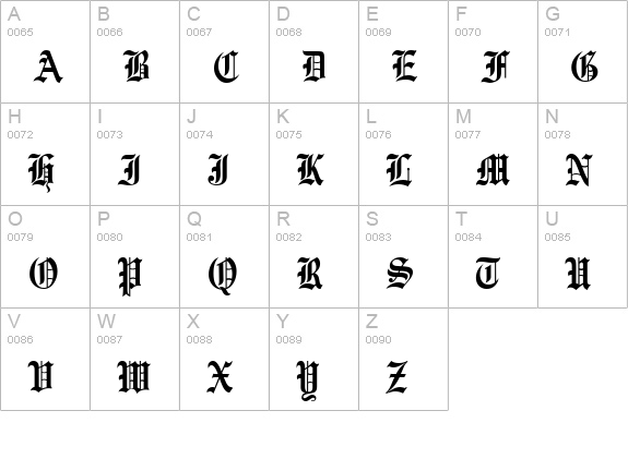 E780-Blackletter-Regular uppercase A-Z preview