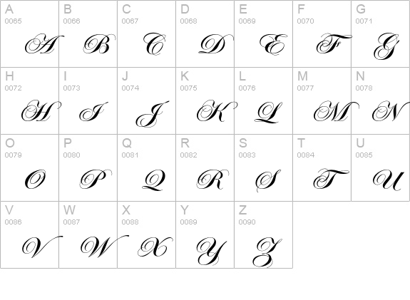 EdwardianScriptEF-Bold uppercase A-Z preview