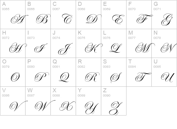 EdwardianScriptEF-Regular uppercase A-Z preview