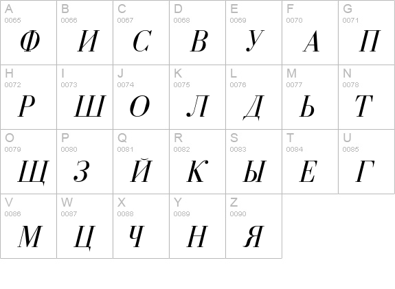 Ekaterina uppercase A-Z preview