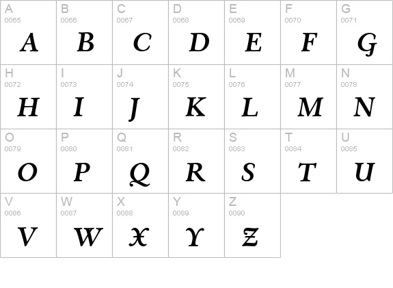 EldoradoText-BoldItalic uppercase A-Z preview