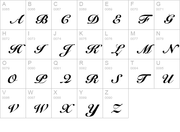 Elegant Script Normal uppercase A-Z preview