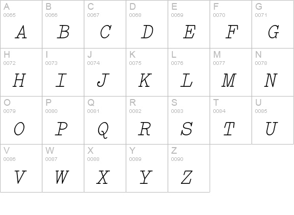 Elementa Symbol Italic uppercase A-Z preview