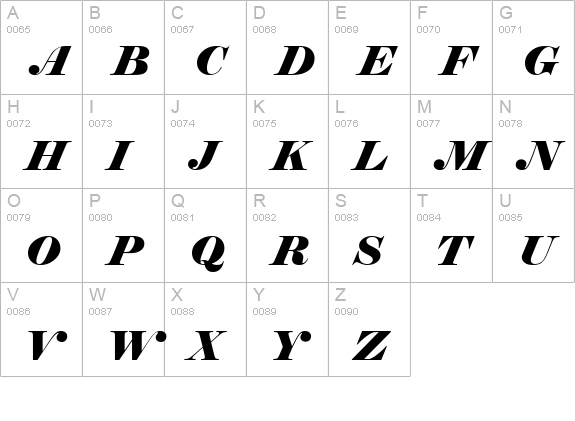 Elephant Italic uppercase A-Z preview