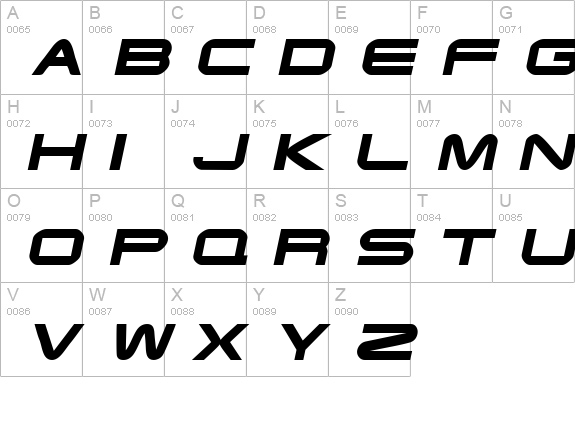 Endzone Oblique uppercase A-Z preview