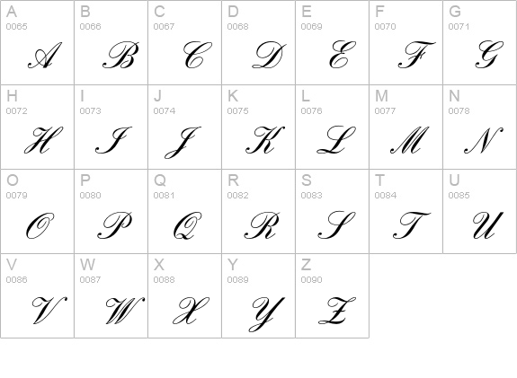 EnglishScriptEF-DemiBold uppercase A-Z preview