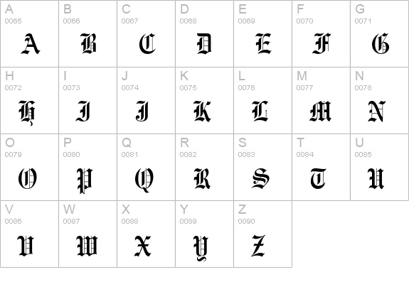 Engravers' Old English uppercase A-Z preview
