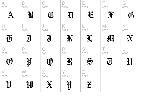 Engravers' Old English BT uppercase A-Z preview