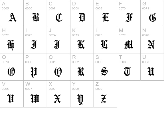 Engravers Old English Regular uppercase A-Z preview