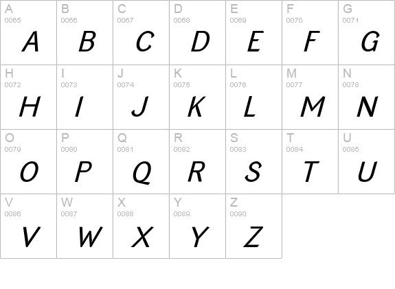 EquipoizeSans-RegularItalic uppercase A-Z preview