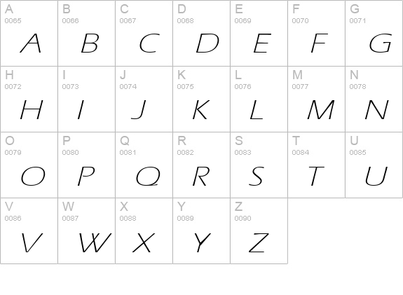 Eric Lite Extended Italic uppercase A-Z preview