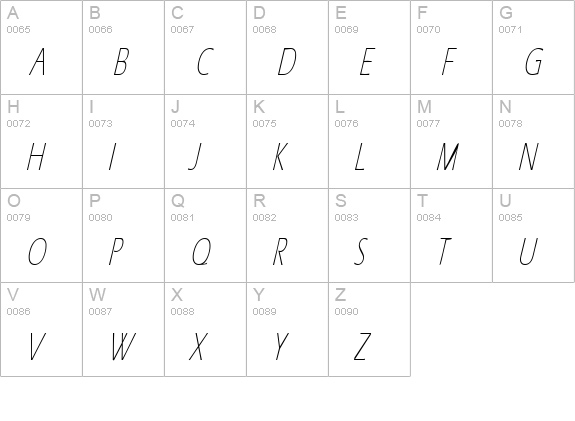 Eric Lite Thin Italic uppercase A-Z preview