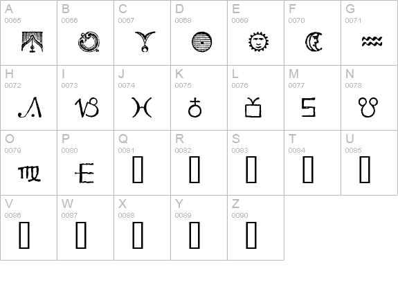 Essene Dingbats uppercase A-Z preview