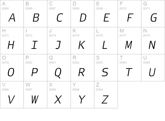 Etelka Monospace Pro Italic uppercase A-Z preview