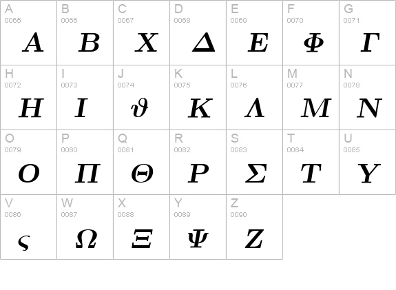 Euclid Symbol Bold Italic uppercase A-Z preview
